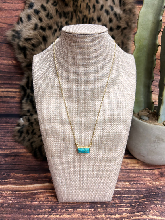 Hada Kingman  Gold Turquoise Bar Necklace