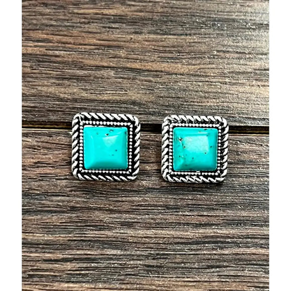 Square Turquoise Stud Earrings