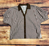 Kylar Collard Button Brown Stripe Top