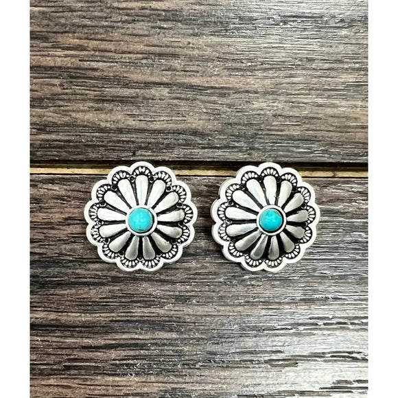 Brass Concho Turquoise Stud Earrings