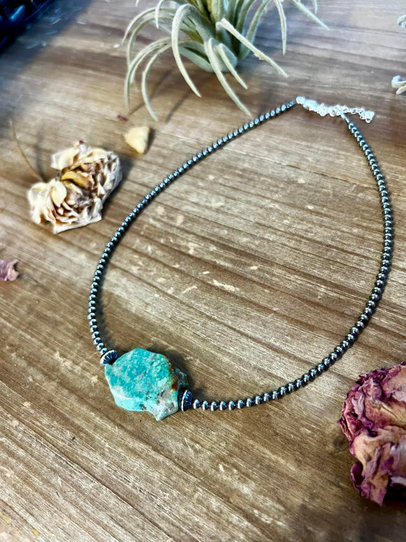 3 mm Navajo Pearl With Flat Turquoise