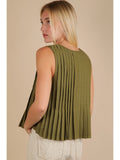Val Pleated Blouse Top with Tie-Olive