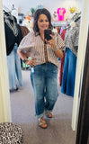 Kylar Collard Button Brown Stripe Top