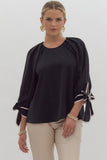 Atlas 3/4 Sleeve Bow Top-Black