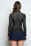 Polka Dot Mesh Mock Neck Top