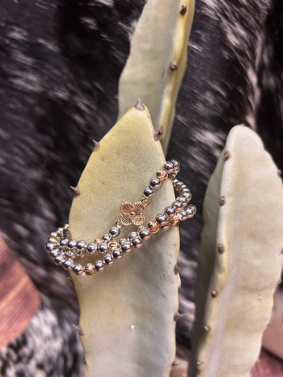 Silver/Gold Clover Bracelet Set