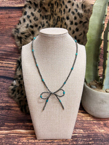 Turquoise Pearl Bow Necklace