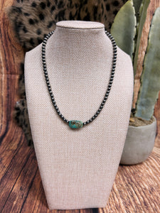 14” 5mm Navajo Pearl/Turquoise Stone Necklace