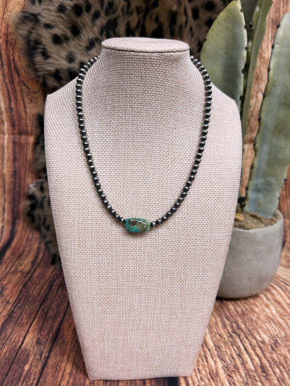 14” 5mm Navajo Pearl/Turquoise Stone Necklace