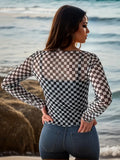 Checkered Sheer Top-Black