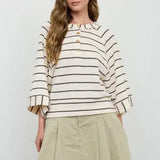 Henley Wide Long Sleeve Knit Top