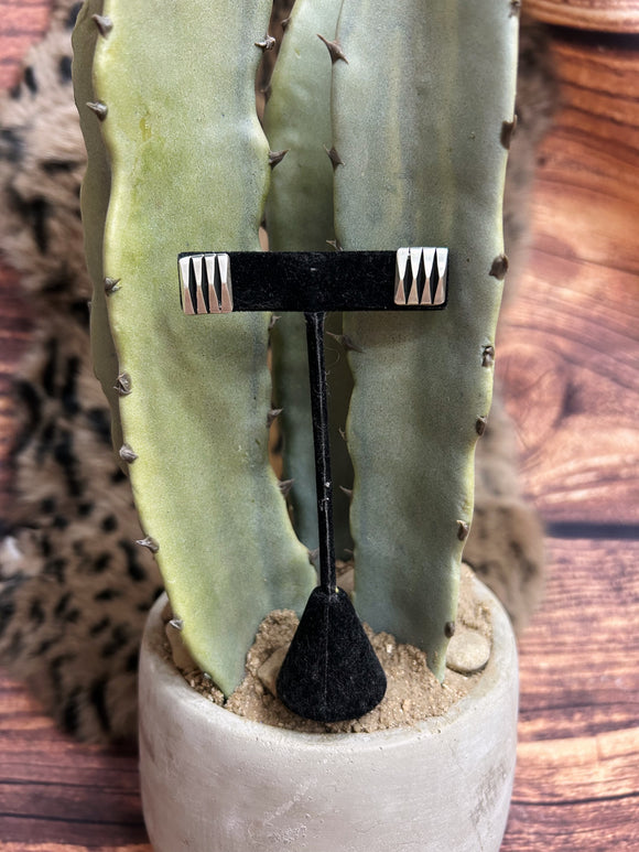 Sterling Silver Lined Stud Earrings