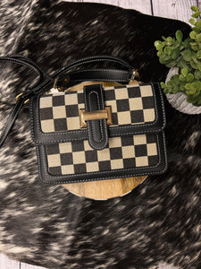 Black & Gold Check Crossbody Purse