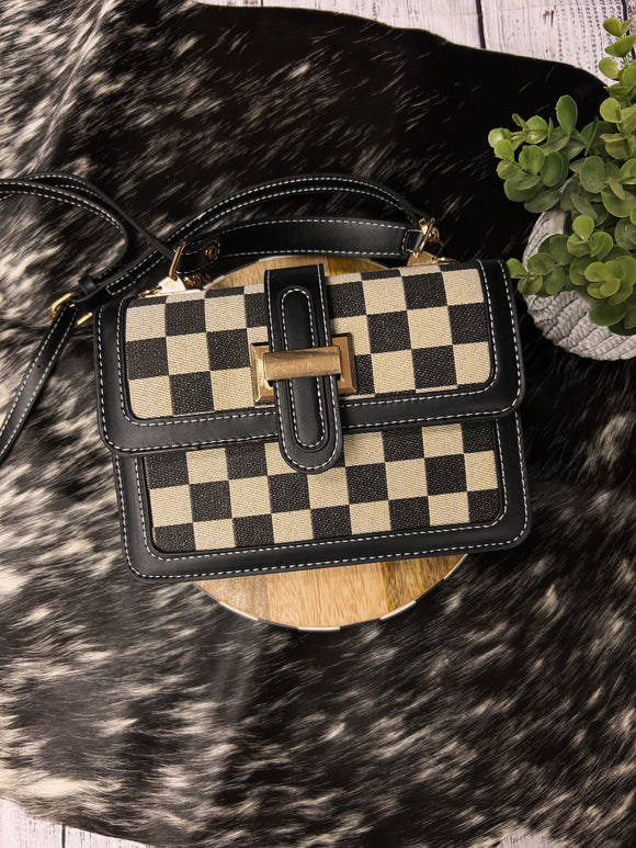 Black & Gold Check Crossbody Purse