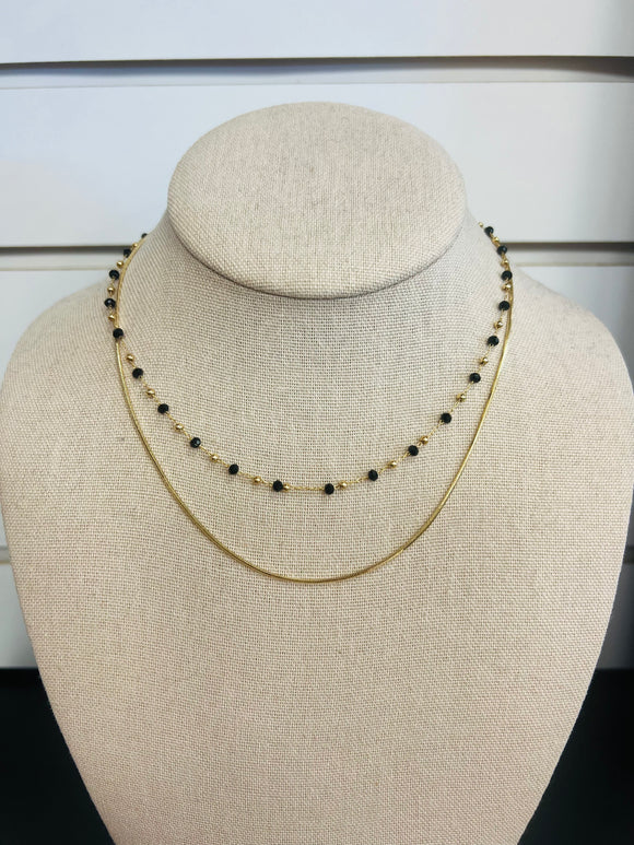Gold Dainty Chain With Black Crystals