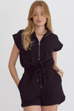 Chelsey Zip Up Romper-Black