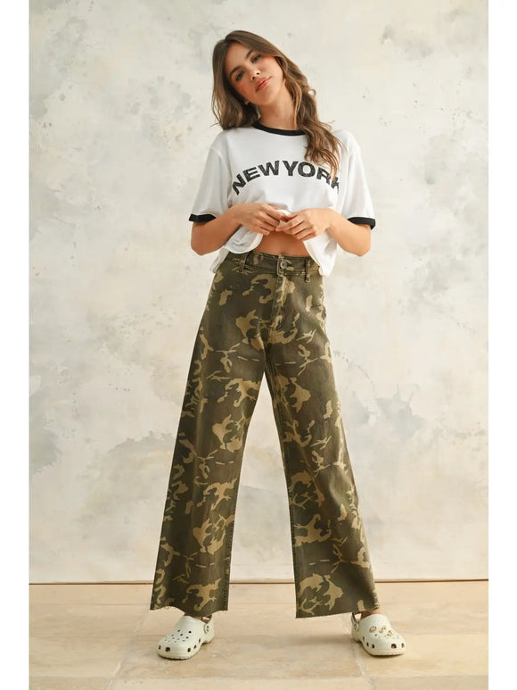 Camouflage Print Stretch Pants