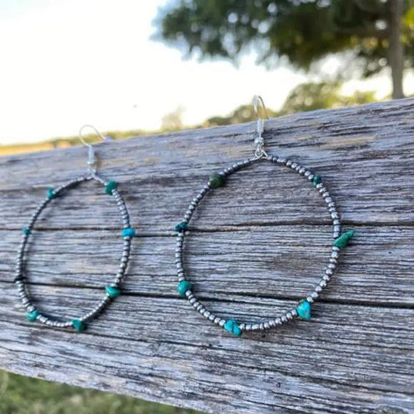 Silver Beads/ Turquoise Hoops