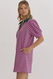 Alina Stripe Vneck Collard Dress