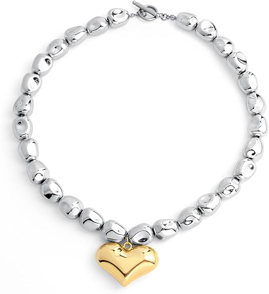 Chunky Silver & Gold Heart Necklace