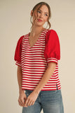 Joleen Striped Puffed Sleeves Top-Curvy