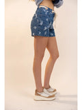 Cierra Western Print Denim Shorts
