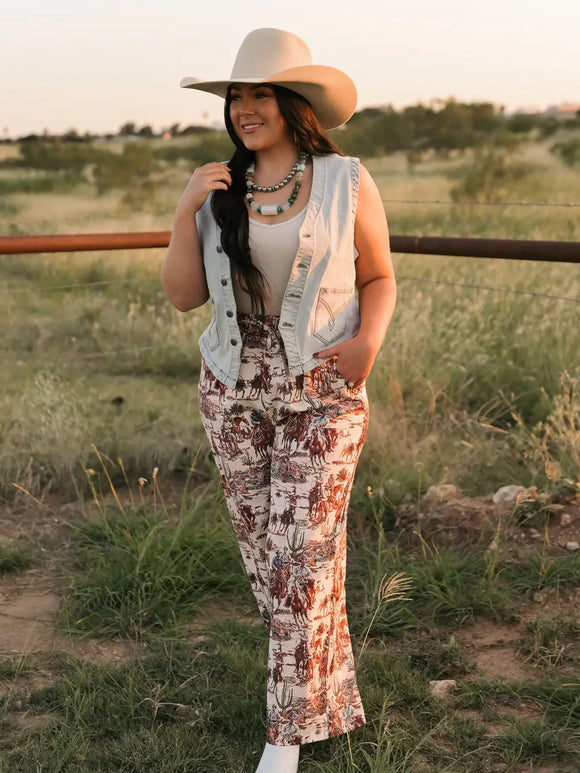 Western Graphic Wide Leg Pants