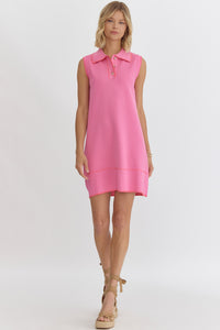 Dylan Solid Collard Dress-Pink