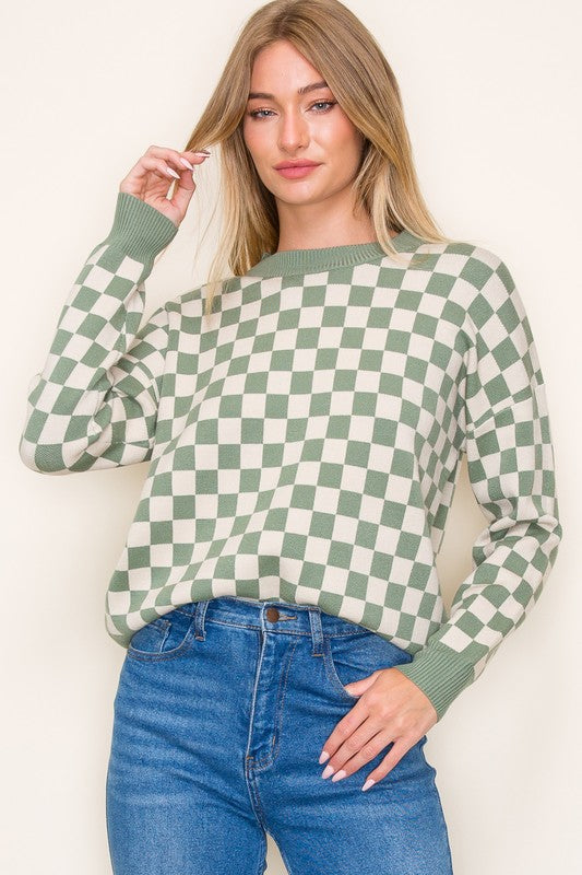 Bionka Checkerdboard Sweater-Mint