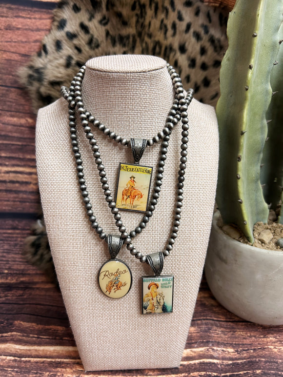 Western Pendant & Faux Pearl Necklace