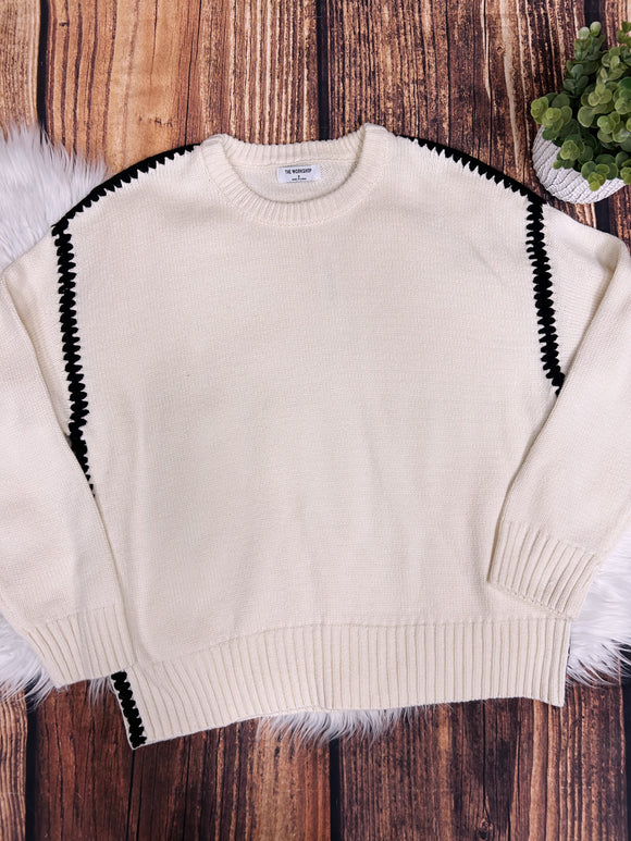 Lynn Cream/Black Detailed Sweater