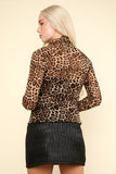 Leopard High Neck Sheer Lace Top