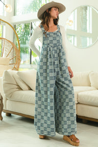 Washed Vintage Wide Leg Check Overalls