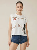 Kelsie Muscle Top with Western Embroidery