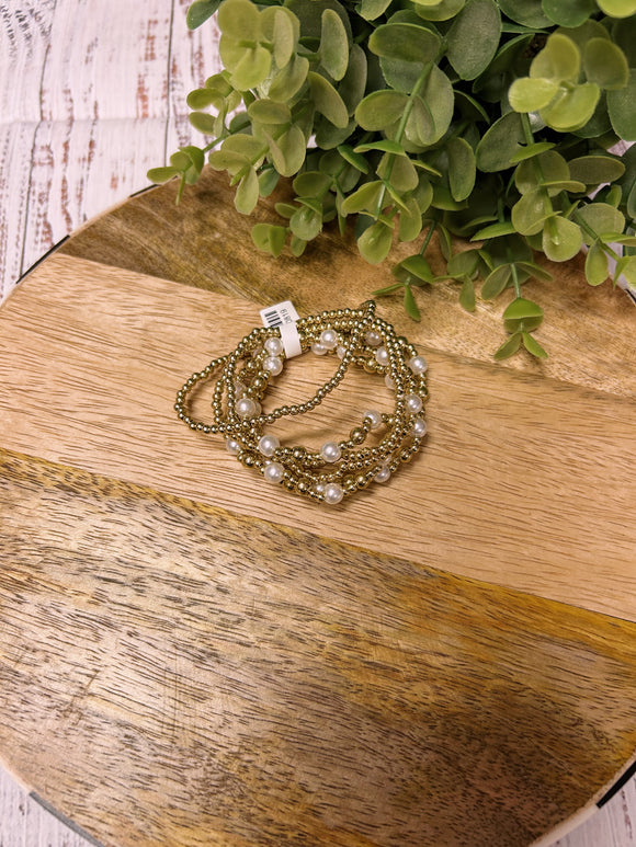 Gold Pearl Stretch Ball Bracelet