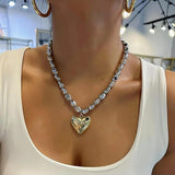 Chunky Silver & Gold Heart Necklace