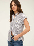 Kenz Stripe Collared Button Top