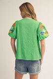 Keaton Gingham Top Embroidery Sleeves