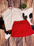 Jenny Red Frilly Top-Ecru