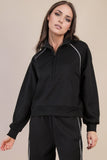 Tori Piping Detail Quarter Zip Set Black
