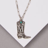 Western Initial Boot Pendant Necklace