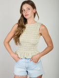 Karson Stripe Sleeveless Smocked Blouse