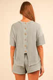 Perry Ribbed Button Detail Short Set-Sage