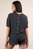 Perry Ribbed Button Detail Short Set-Charcoal