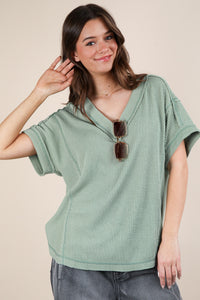 Joey Ribbed Knit Top-Sage