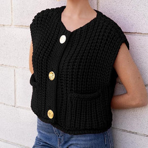 Chunky Sweater Vest Cardigan-Black