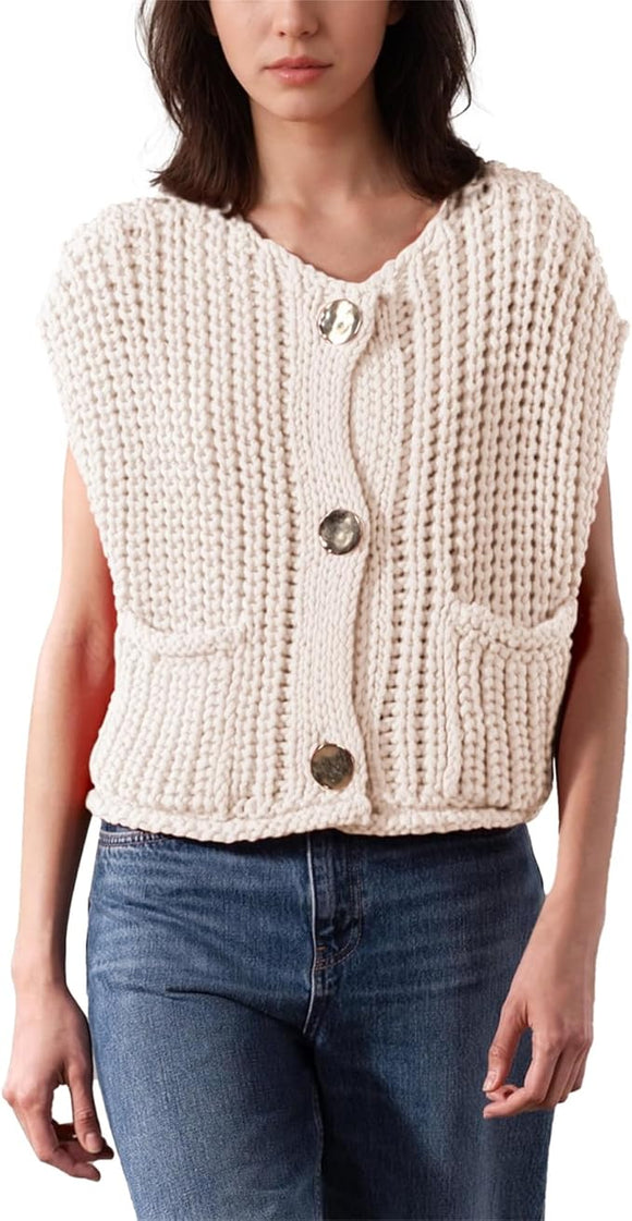 Chunky Sweater Vest Cardigan-Ivory