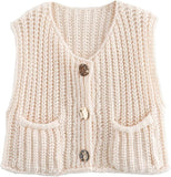 Chunky Sweater Vest Cardigan-Biege