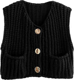 Chunky Sweater Vest Cardigan-Black