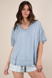 Darla Contrast Knit Top-Sky